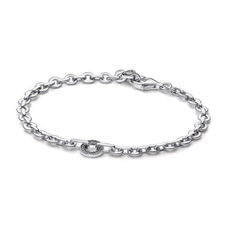 Pandora logo sterling silver bracelet with clear cubic zirconia