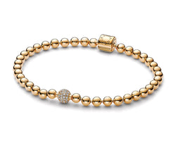 Pandora logo 14k gold-plated bracelet with clear cubic zirconia