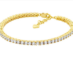 Ss Wh Cz 3Mm Tennis Bracelet W/Ext Chain & Gold Plating