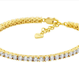 Ss Wh Cz 3Mm Tennis Bracelet W/Ext Chain & Gold Plating