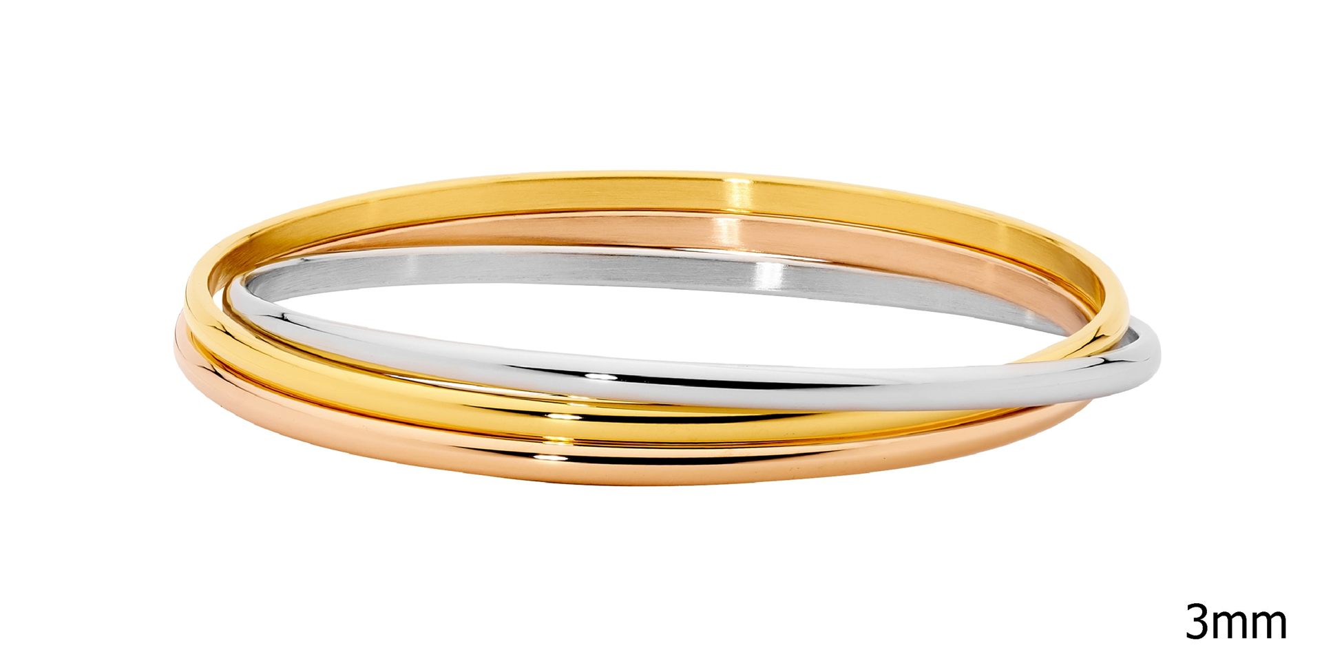 Stainless Steel 3Mm 3 Tone Ip Plated Russian Bangle