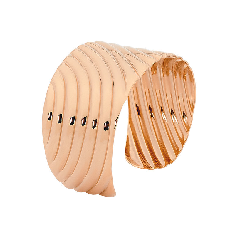 Stainless Steel Wave Feature Cuff w/ IP Rose Gold Plating