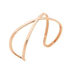 Stainless Steel Sml Cross Over Cuff w/ IP Rose Gold Plating
