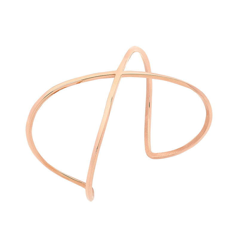 Stainless Steel Lge Cross Over Cuff w/ Rose Gold IP Plating