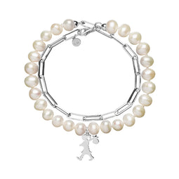 Sterling Silver Girl With The Pearls And Chain Bracelet