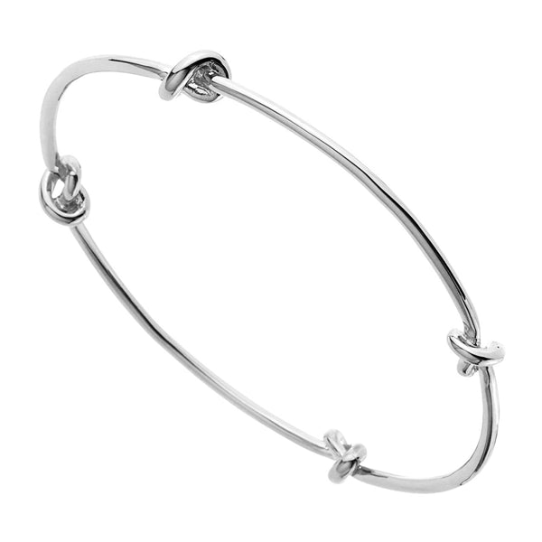 Solid 2.3Mm Sterling Silver Wire Round Bangle With 4 Knots