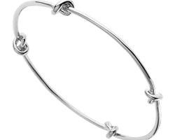 Solid 2.3Mm Silver Wire Round Bangle With 4 Knots, 64Mm Id, Antitarnish