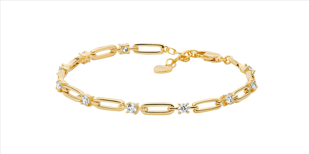 Sterling Silver Gold Plated Cz 17Cm Bracelet W/Ext Chain