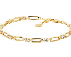 Sterling Silver Gold Plated Cz 17Cm Bracelet W/Ext Chain