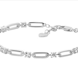 Sterling Silver Open Oval Link, Cz 17Cm Bracelet W/Ext Chain