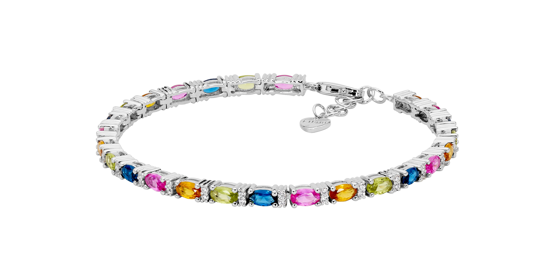 Ss Multi Colour Oval & Wh Rnd Cz 18Cm Tennis Bracelet W/Ext Chain