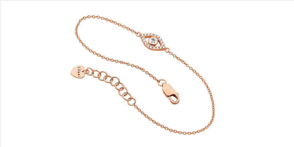 Ss Wh Cz Bezel Set Evil Eye Bracelet W/Rose Gold Plating