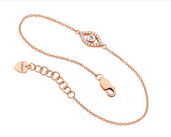 Ss Wh Cz Bezel Set Evil Eye Bracelet W/Rose Gold Plating
