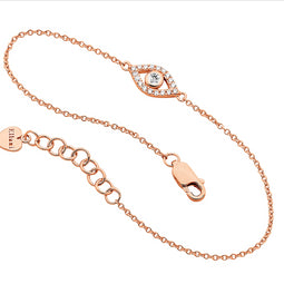 Ss Wh Cz Bezel Set Evil Eye Bracelet W/Rose Gold Plating