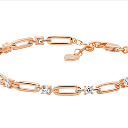 Ss Open Oval Link, 3.5Mm Wh Cz 17Cm Bracelet W/Ext Chain & Rose Gold Plating