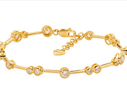 Sterling Silver Bezel Set Wh Cz Bar Bracelet W/Ext Chain, Gold Plating