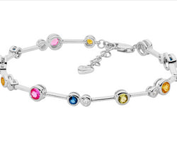 Sterling Silver Bezel Set Multi Colour Cz Bar Bracelet W/Ext Chain