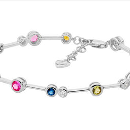 Sterling Silver Bezel Set Multi Colour Cz Bar Bracelet W/Ext Chain