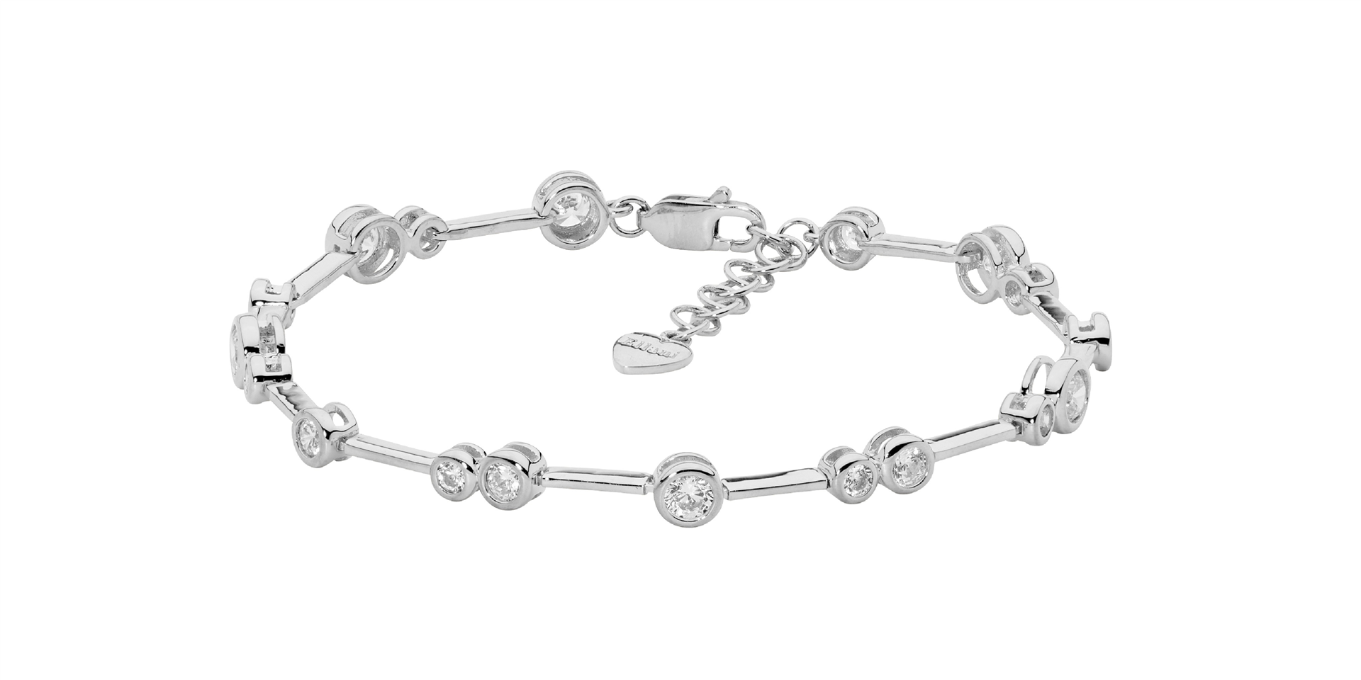 Sterling Silver Bezel Set Wh Cz Bar Bracelet W/Ext Chain