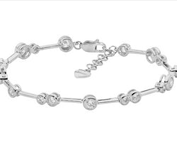 Sterling Silver Bezel Set Wh Cz Bar Bracelet W/Ext Chain