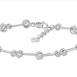 Sterling Silver Bezel Set Wh Cz Bar Bracelet W/Ext Chain