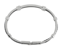 9mm Wide Stainless Steel & Plaited Black Leather Hinged Bracelet, 72mm Inner Diam