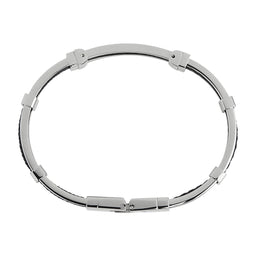 9mm Wide Stainless Steel & Plaited Black Leather Hinged Bracelet, 72mm Inner Diam