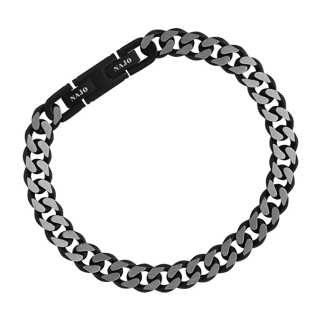 Mens 8.5mm Wide Brushed Stainless Steel Flat Curb Bracelet
