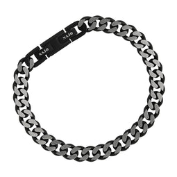 Mens 8.5mm Wide Brushed Stainless Steel Flat Curb Bracelet