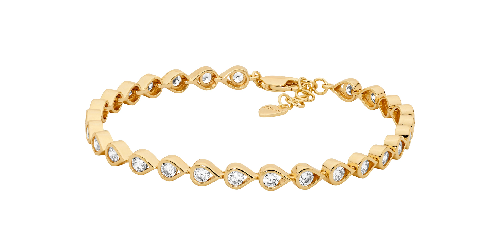 Sterling Silver Open Tears White Cubic Zirconia Bracelet 17cm With Gold Plating