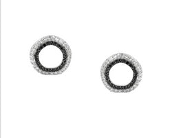 SS WH & BK CZ Double Layer Wave Circle Earrings