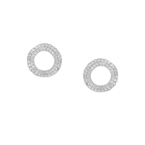 SS WH CZ Double Layer Wave Circle Earrings
