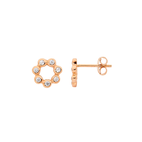 Ellani Sterling Silver CZ Circle Stud Earrings w/ Rose Gold Plating