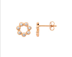 Ellani Sterling Silver CZ Circle Stud Earrings w/ Rose Gold Plating