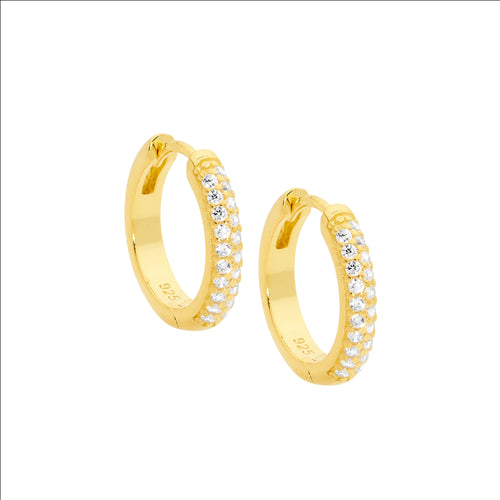 Yellow Gold Plated White Pave Cz Huggies