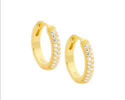 Yellow Gold Plated White Pave Cz Huggies