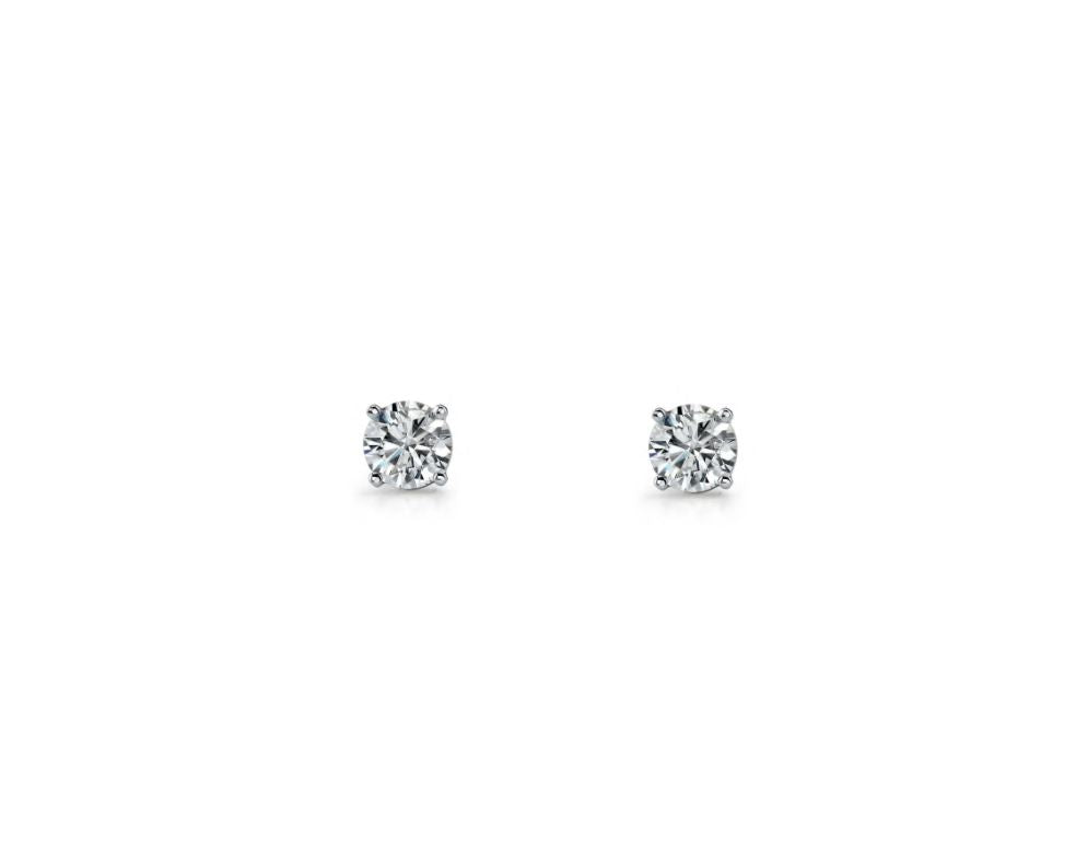Ellani Silver Round Brilliant Cut White Cz Stud Earrings