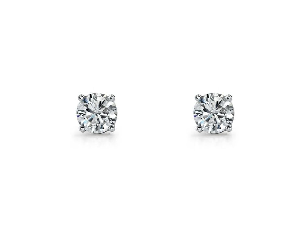 Sterling Silver Round Brilliant Cut White Cz Stud Earrings