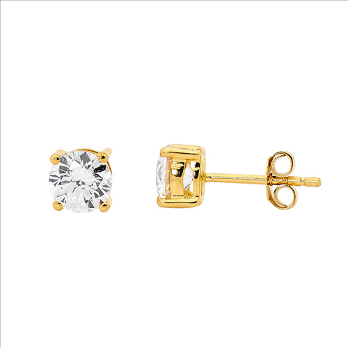 Ellani Yellow Gold Plated Stud Earrings With Round White Cz