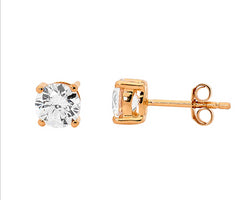 Ellani Rose Gold Plated Stud Earrings With Round White Cz