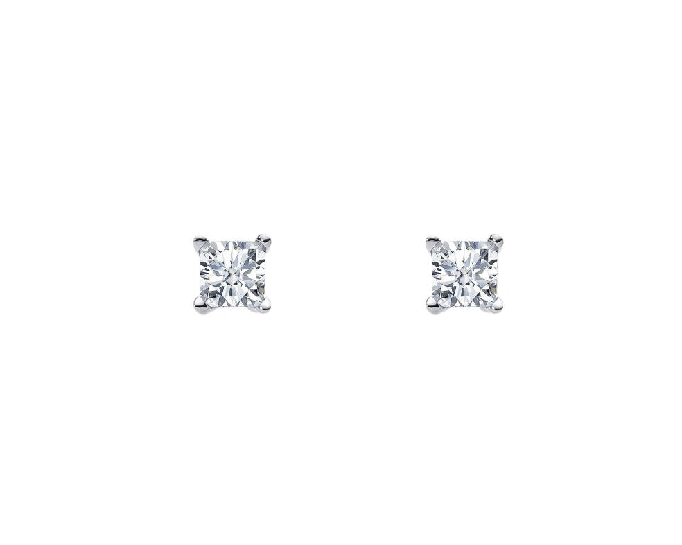 Ellani Silver Stud Earrings With Princess Cut White Cz's