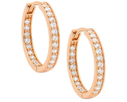 SS WH CZ Single Row Inside Out 18mm Hoop Earrings w/ Rose Gold Plating