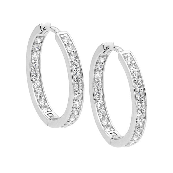 Sterling Silver White Cz Hoop Earrings