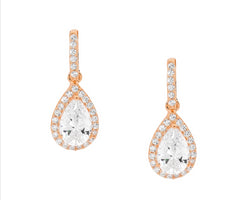 Rose Gold Plated Pear Drop Earrings With White Cz