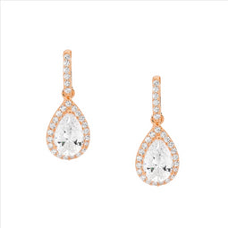Rose Gold Plated Pear Drop Earrings With White Cz