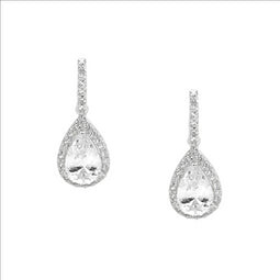 Sterling Silver White Cz Pear Drop Earrings