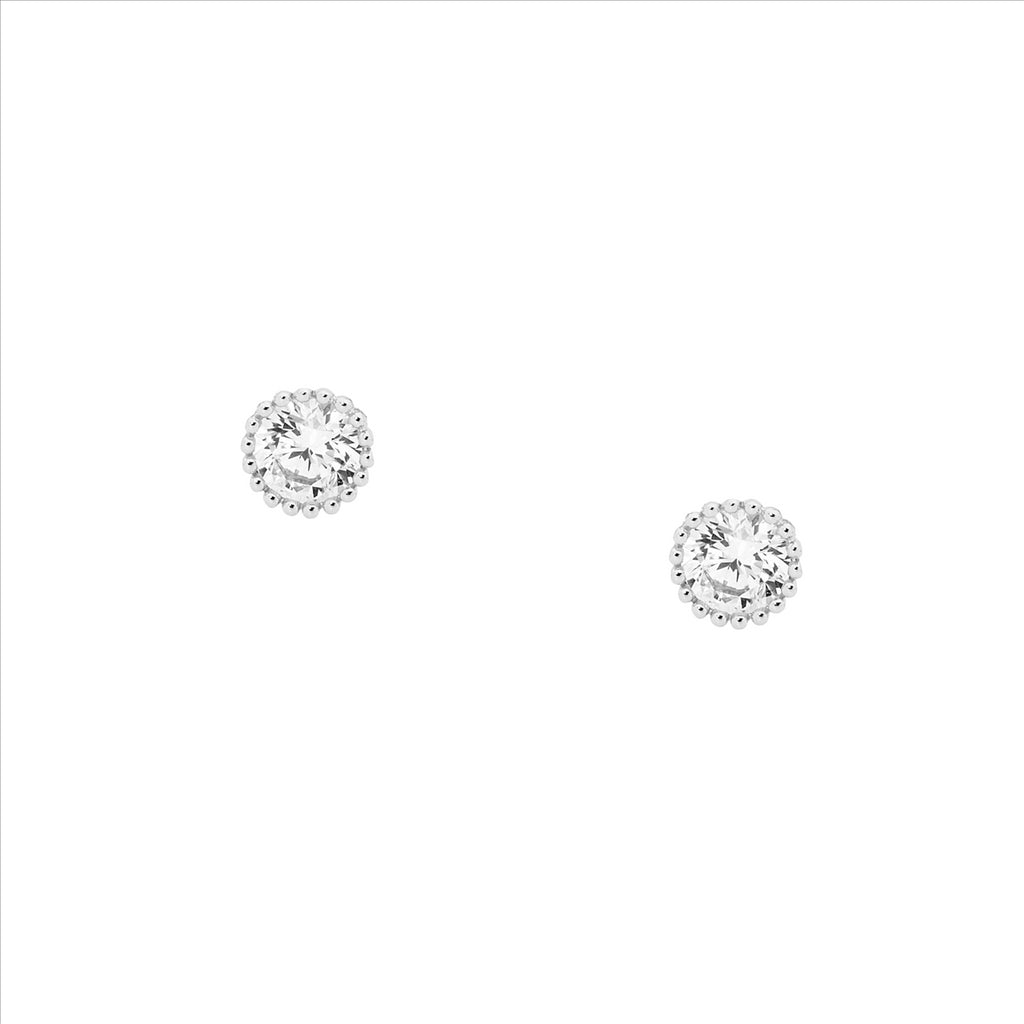 Ellani Silver Stud Earrings With Crown Set White Cz