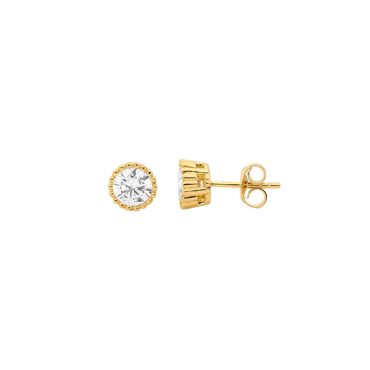 Ellani Yellow Gold Plated Stud Earrings With Crown Set White Cz