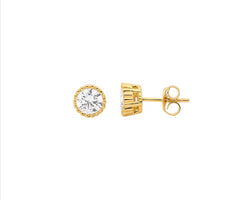 Ellani Yellow Gold Plated Stud Earrings With Crown Set White Cz