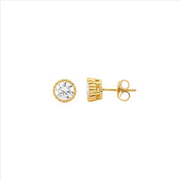 Ellani Yellow Gold Plated Stud Earrings With Crown Set White Cz
